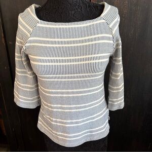 Anthropologie Postmark INTERFERENCE 9-h15 stcl XS blue striped Bell Sleeve Top